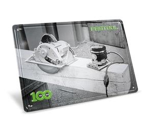 Festool 100 Years Retro Tin Sign - Limited Edition Anniversary | Embossed metal wall sign with vintage tool photo, green Festool branding, and 1925-2025 centenary logo