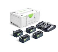 Festool 18V Energy Set - 4x HP 5.0 Ah Batteries & TCL 6 DUO Charger | Li-HighPower cells, dual simultaneous charging, Systainer SYS3 M 187 included - ideal for professional job site use