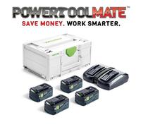 Festool 578682 SYS 18v Energy Set - 4 x 5.0ah High Power Batteries, Charger