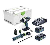 Festool Cordless Impact Drill TPC 18/4 5.0/4.0 I-Plus Quadrive (with Battery Packs, Quick Charger, Tool Chuck, Magnetic Bit Holder, Keyless Drill Chuck, Additional Handle, Bit), in Systainer
