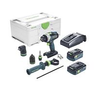 Festool Cordless Impact Drill TPC 18/4 5.2/4.0 I Set Quadrive (with Battery Packs, Quick Charger, Tool Chuck, Keyless Drill Chuck, Additional Handle, Angle Attachment, Bit), in Systainer