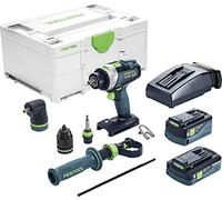 Festool Cordless Impact Drill TPC 18/4 5.2/4.0 I Set Quadrive (with Battery Packs, Quick Charger, Tool Chuck, Keyless Drill Chuck, Additional Handle, Angle Attachment, Bit), in Systainer