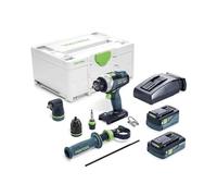 Festool QUADRIVE I-Set Cordless Drill TDC 18/4 5.2/4.0 (with Rechargeable Batteries, Quick Charger, Tool Chuck, Magnetic Bit Holder, Self-Tightening Chuck, Handle