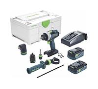 Festool QUADRIVE I-Set Cordless Drill TDC 18/4 5.2/4.0 (with Rechargeable Batteries, Quick Charger, Tool Chuck, Magnetic Bit Holder, Self-Tightening Chuck, Handle