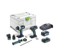 Festool Screwdriver & Drill Set TID 18 5.0/4.0 Set TPC 18/4 Including TID 18 + TPC 18/4 + Battery Packs + Quick Charger + Keyless Chuck + Angle Attachment + Additional Handle + Belt Clip + Systainer