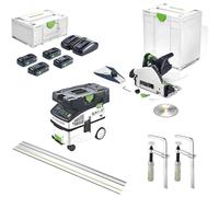 Festool TSC 55 Cordless Plunge Saw and L Class Extractor Kit 4 x 5ah Li-ion Battery Charger Case