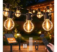 Festoon Lights Outdoor with Remote 15M Outdoor Garden String Lights | 18+1 G40 Bulbs, USB & Solar Dual Charging, Waterproof Dimmable Shatterproof Hanging Lighting for Outside Wedding Holiday
