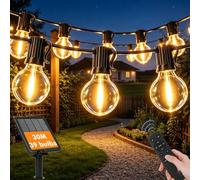 Festoon Lights Outdoor with Remote 30M Garden String Lights 37+2 G40 Bulb, USB & Solar Dual Charging, Waterproof Dimmable Shatterproof Hanging Lighting for Outside Gazebo Patio Yard Porch Party Decor