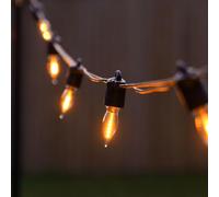 FestoonPro® 10m E14 Flame SMD LED Bulb Outdoor Waterproof Mains Powered Connectable Festoon Belt, Black Rubber Cable IP55 String Lights, Garden Home Wedding Party Decorative Lighting - with Plug