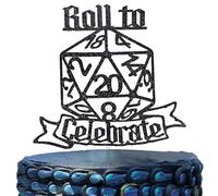 Festus D20 Dice DnD Birthday Cake Topper, DnD Theme Roll to Celebrate Cake Decor, Fantasy Role-Playing Theme Party Favor, TRPG Player Birthday Decoration Supplies