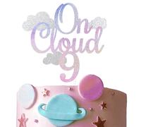 Festus Glitter On Cloud 9 Cake Topper, 9th Birthday Cake Decor, Gradient with Glitter, 1 Piece