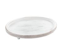 FESTWIND Wooden Tray, Decorative Tray for Coffee Table Kitchen Dinning Table Entryway, Small Beaded Tray for Holidays, Oval Wood Tray Weathered White