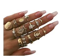 Fesvital Women's Ramadan & Easter Geometry Ring Set - Gold Resin Crystal Rings (Gold, One Size)