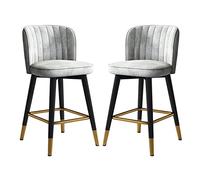 Fetarxue Swivel Counter Height Bar Stools Set of 2, Velvet Upholstered Barstool Stools, Kitchen Breakfast Island Chair with Back for Pub Home Bar Dining Room Kitchen, Grey, High:65CM