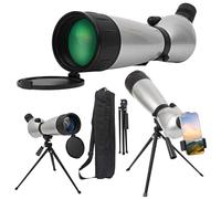 Fetch Falcon FMC HD BAK4 Spotting Scopes (Third Generation, Water-Resistance Long Range Spotting) with Metal Tripod and Carry Bag (20-60X80 with Phone Adapter Silver)