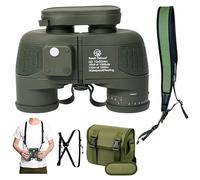 Fetch Falcon10x50 BAK4 IPX7 Binoculars (2023 Rangefinder, LED Digital Compass, and Temperature-Compact) Multi-Functional Marine with Harness and Neck Strap (Army Green)