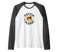 Fetch Please Dog Walk Playful Retro Pet Lover Raglan Baseball Tee, Men, Dark Heather/White, S