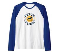 Fetch Please Dog Walk Playful Retro Pet Lover Raglan Baseball Tee, Men, Royal Blue/White, S