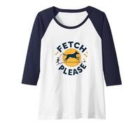 Fetch Please Dog Walk Playful Retro Pet Lover Raglan Baseball Tee, Women, Navy/White, M
