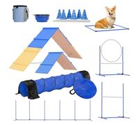 FetchFlow Dog Agility Equipment - Complete Dog Agility Course Backyard Set w/Dog Weave Poles, A-Frame Ladder, Cones, Dog Jump Hoop, Dog Agility Tunnel Sandbags - Robust Dog Playground Kit for Outdoor