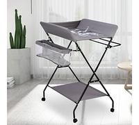 Fetcoi Baby Changing Table Foldable with Unit Storage Bags Height Adjustable Mobile Infant Massage Table with Wheel Diaper Organizer Station Table Grey Diaper Changing Nursery Station 25KG Load