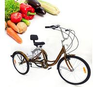 Fetcoi Tricycle for Adults 24 Inch Adult Trike Bike - 3 Wheel Bicycle for Adults 6 Speed Cruise Trike Cargo Trike with Shopping Basket Pedal Cycling Bike for Outdoor Sports Shopping（Gold）