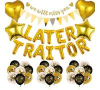 FeteDecor Leaving Party Decorations Gold - We Will Miss You Banner, Good Luck Balloons, Later Traitor Balloons for Retirement, Graduation, Leaving Party Farewell Decorations