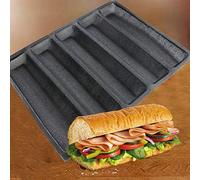 FETESUR Silicone Perforated Baking Forms Sandwich Mold French Baguette Bread Pan Food Mat 5 Loaf Non-Stick Baking Liners
