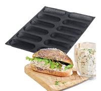FETESUR Silicone Perforated Bread Mold for Baking, 12 Individual Oblong Baking Forms, Hot Dog Bun Mold, Silicone Molds for Making Crispy Bread Rolls, Eclairs and Milk Breads