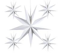 FETETIJD 9 Pointed Paper Star Decorations Star Paper Lanterns Hanging Christmas Xmas Wedding Baby Shower Party Decorations 5 Pcs (White)