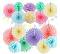 FETETIJD Pastel Party Decorations: Rainbow Paper Fans, Tissue Paper Pom Poms, Honeycomb Balls for Pastel Birthday, Wedding, Baby Shower, Ice Cream Parties