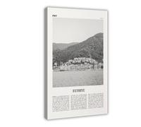 Fethiye Black And White, Turkey, Europe, Türkiye, Turkish City Map Travel Landscape Canvas Modern Poster Wall Art Prints Paintings Living Room Bedroom Decor 16x24inch(40x60cm)