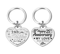 Fetiger 25th Wedding Anniversary Keyring for Him & Her, Heart-Shaped Stainless Steel Keychain with Laser Engraved 'Happy 25th Anniversary My Love - Always & Forever'