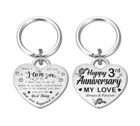 Fetiger 3rd Wedding Anniversary Keyring for Him Her, 3 Year Anniversary Keyring Gifts for Wife Husband, Happy 3rd Anniversay Keyring for Couple