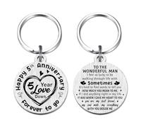 Fetiger 5th Wedding Anniversary Keyring for Husband, 5th Anniversary Husband Gifts, Happy 5 Year Wedding Him Boyfriend Gifts