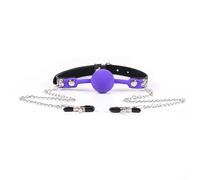 Fetish Body Bondage Restraint Harness with Mouth Ball Gag Nipple Clamps Sm Restraint Play Fetish Slave Flirting Sex Toy for Women Blue One Size