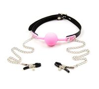 Fetish Body Bondage Restraint Harness with Mouth Ball Gag Nipple Clamps Sm Restraint Play Fetish Slave Flirting Sex Toy for Women Pink One Size