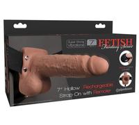 Pipedream Strap-On Fetish Fantasy Series Hollow Vibrating 7" with Remote Tan & Black