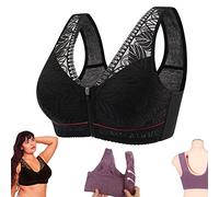 FETNHU Camilace - Comfort Wireless Front Close Bra, Women's NO Underwire Ultra-Thin Breathable Soft Lace Zip Front Sports Bra (Black,5XL)