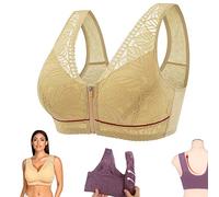 FETNHU Camilace - Comfort Wireless Front Close Bra, Women's NO Underwire Ultra-Thin Breathable Soft Lace Zip Front Sports Bra (Beige,XXL)