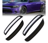 FetonAuto LED Side Marker Lights Bumper Lamp For Dodge Charger 2015-2022, Smoked Lens Front Rear Bumper Lights White LED Side Mirror Singnal Lights, Dual Row LED