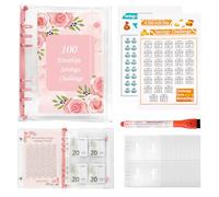 Fettwal 100 Envelope Saving Challenge, Ring Binder A5 Money Saving Folder, Savings Book for Money Saving Challenge, Budget Planner for Money Saving Folder SparChallenge with 3 Memory Cards, 1