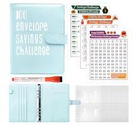 Fettwal 100 Envelope Saving Challenge Savings Book for Money Challenge, A5 Money Saving Challengers Money Saving Folder with 3 Memory Cards & Watercolour Pen, Savings Book for Household Money Saving