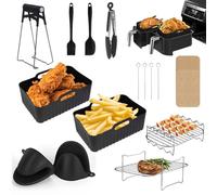FEU Air Fryer Accessories,10 pcs Ninja Air Fryer Accessories, Air Fryer Rack and AF451 with Racks, Gloves & Silicon Liners, Brush,Tong, Clip, Paper Lining, and Spatula,Ninja Air Fryer Liners