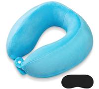 FEUFOAM Adjustable Memory Foam Travel Pillow Comfort Neck Support Pillow for Sleeping Traveling Portable Headrest Pillow for Airplane Trains Cars Offices Home Rest Blue