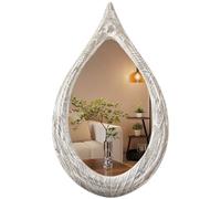 FEUFOAM Asymmetrical Wall Mirror Large Irregular Teardrop Wood Mirrors for Bathroom Rusitc Wall Art Hanging Mirrors for Bedroom Living Room Cloakroom