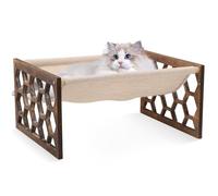 FEUFOAM Elevated Cat Hammock Bed Rustic Wood Frame Cat Beds with Linen Breathable Freestanding Dog Bed Elevated Pet Sleeping Furniture for Kitty Puppy Rabbit and Small Animal