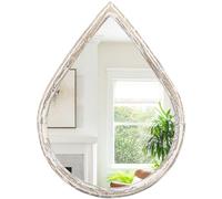 FEUFOAM Farmhouse Irregular Wall Hanging Mirror Wood Framed Tear Drop Mirrors Unique Wall Mounted Mirror for Bedroom, Living Room, Bathroom, Entryway 50x40cm