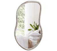 FEUFOAM Irregular Wall Mirror Farmhouse Wood Framed Asymmetrical Mirrors for Wall Rustic White Unique Vanity Mirrors for Bathroom Bedroom Living Room