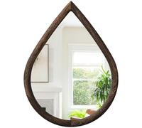 FEUFOAM Irregular Wall Mirror Wood Frame Rustic Teardrop Wall Mirrors Decorative Farmhouse Bedroom Bathroom Droplet Hanging Mirror Retro Brown